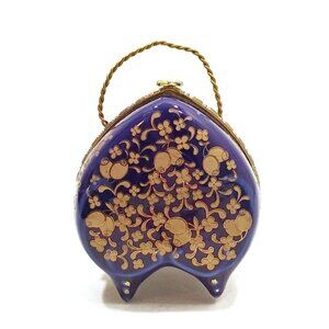 Heart Jewelry Box Chinese Trinket Small Jewelry Storage Ornament Blue/Gold VTG